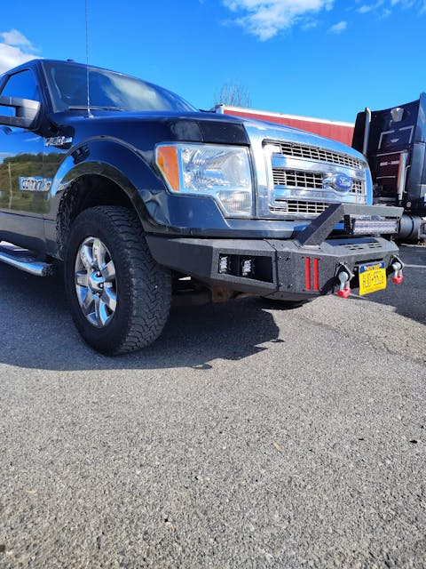 Front Bumper Compatible with Ford F150 2009-2014, Textured Black Pickup Truck F150 Bumper with Winch Plate, Lights, D-rings, License Plate Bracket (F150, 2009-2014, Excluding Raptor)