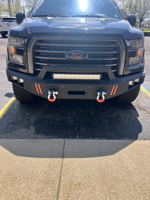 Fits 2015 2016 2017 Ford F150 Front Bumper Textured Black Pickup Truck F150 Bumper w/Winch Plate, Lights, D-rings, License Plate Plate, Sensor Holes (Excluding Raptor & Ecoboost)