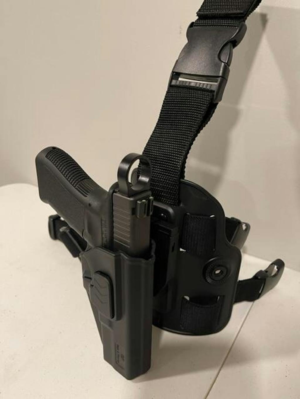 Drop Leg Holster with Level II Retention Index Finger Release OWB Drop