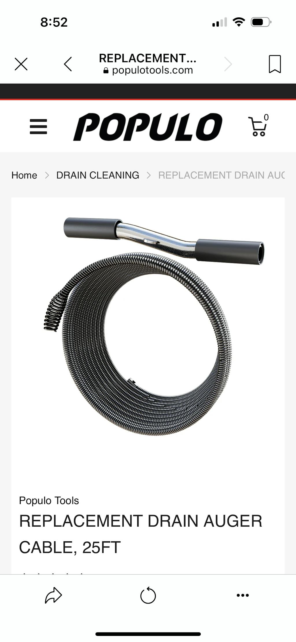 20V DRAIN AUGER KIT, 25FT Populo Tools