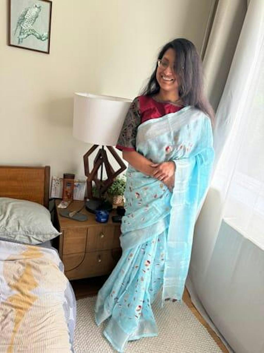 Snow Bound Embroidery Linen Saree