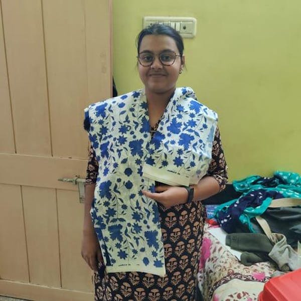 Aprajita -White And Blue Printed Chanderi Saree