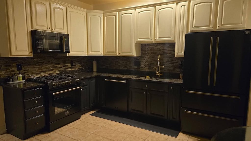 FORNO Espresso Moena 36" 19.2 cu. ft. Counter Depth Refrigerator with Ice Maker in Black with Antique Brass Handles, FFRBI1820-36BLK