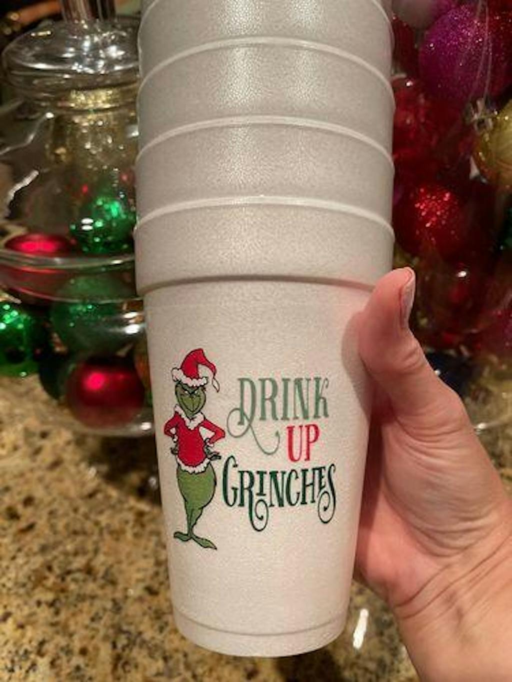 Drink Up Grinches Christmas Cups-10ea/16oz Styrofoam Christmas Party Cups