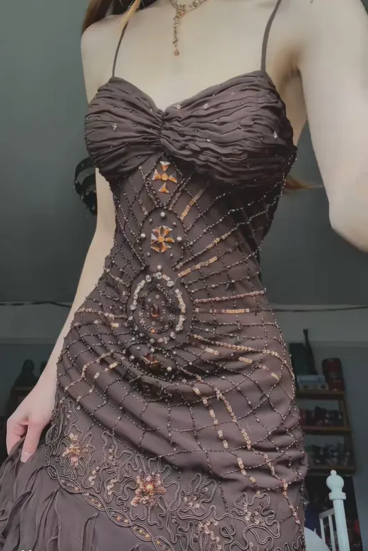 A-Line Spaghetti Straps Tiered Chiffon Dress Pool