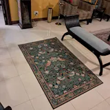 Dark Green Floral Machine Washable Rug