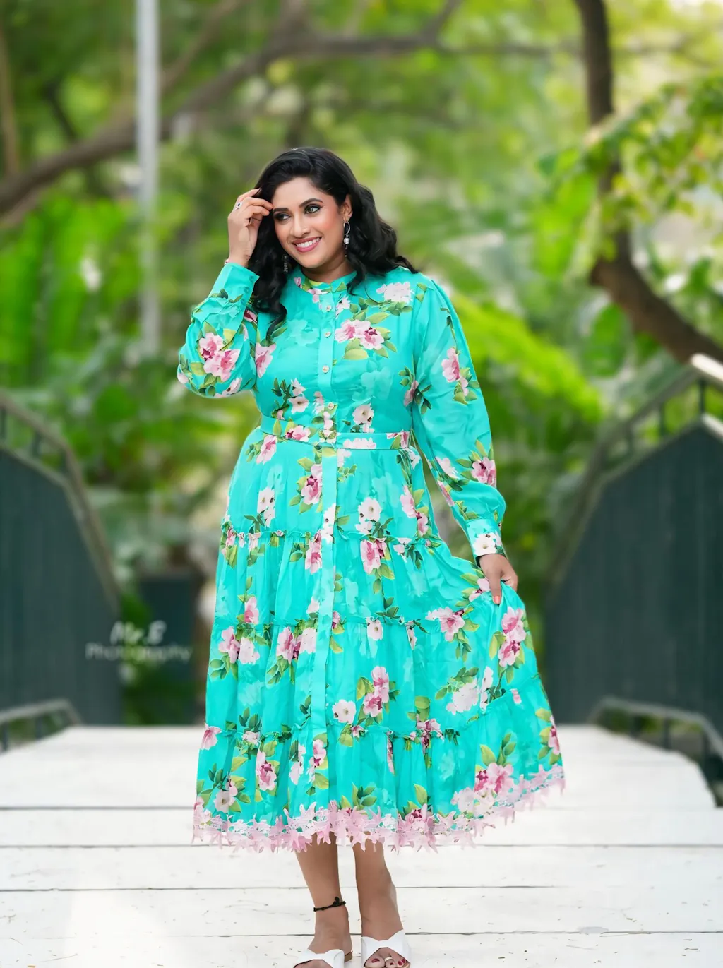 knee length dresses for ladies Floral Linen Dress main image 0