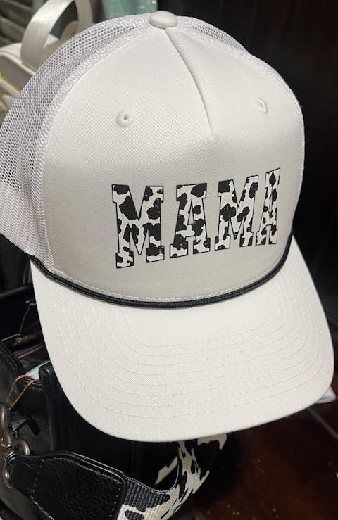 Mama Cow Print Five-Panel Trucker with Rope Cap