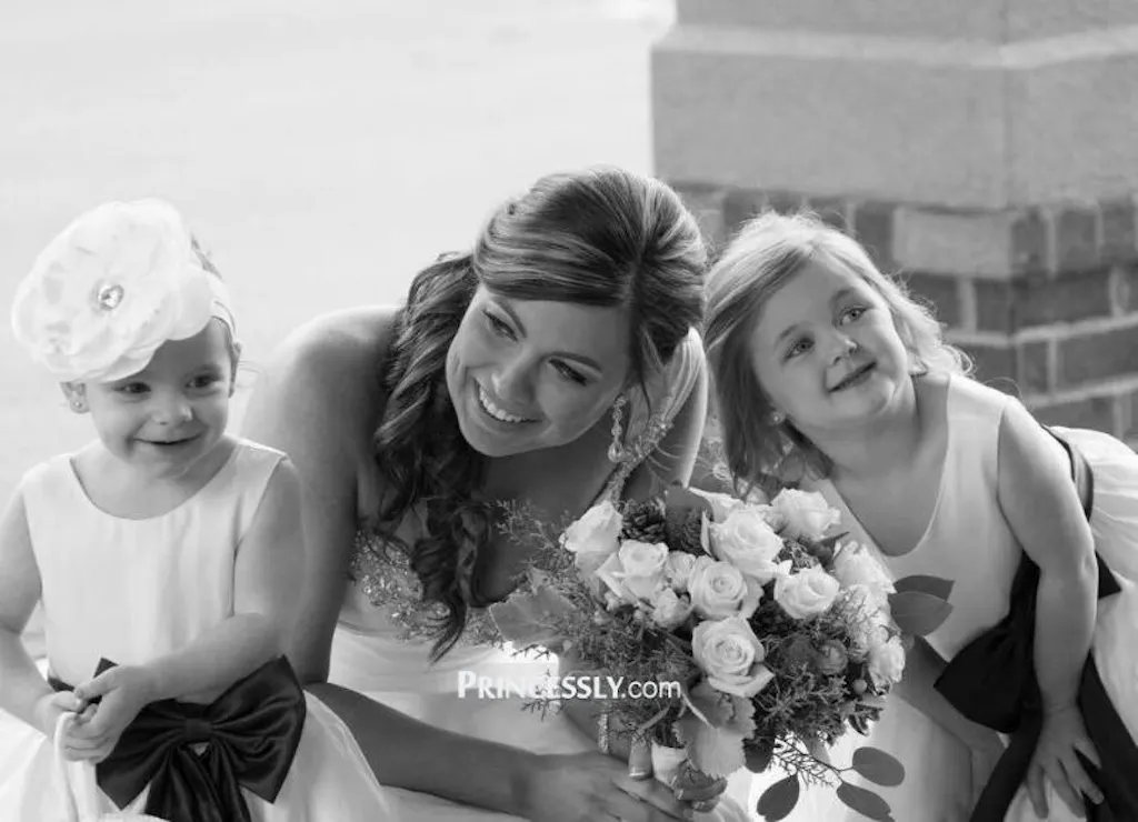 Ivory Satin Flower Girl Dress, Navy Blue Belt / Bow Princessly