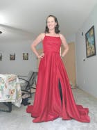 Princess Sleeveless Straps Sweep Royal Blue Charmeuse Prom Dress, Slit