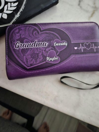 Grandma's Little Sweethearts - Personalized Leather Long Wallet