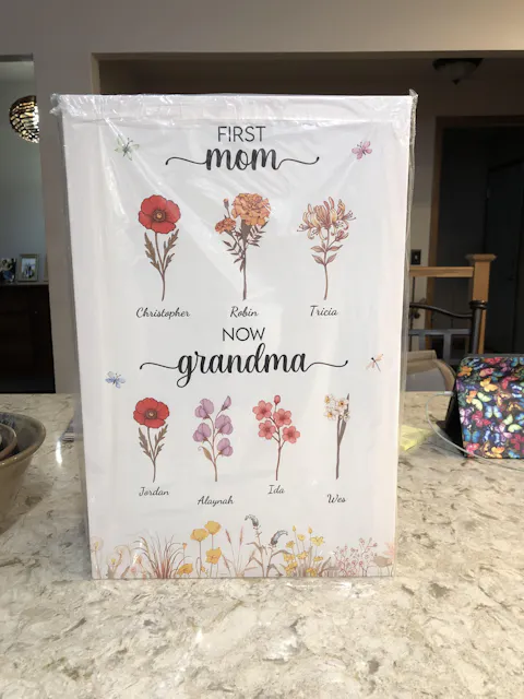 Personalized First Mom Now Grandma Poster / Canvas - Custom Birth Flower With Grandkids Names
