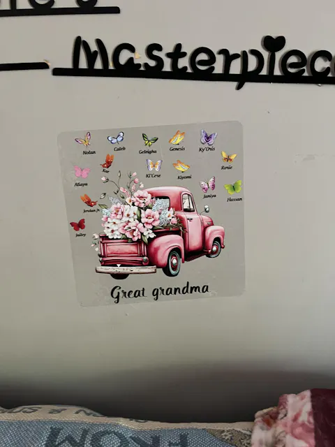 Personalized Pink Floral Truck Sticker with Butterflies - Custom Gift for Grandma