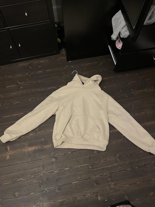 Prior Embroidery Logo Oversized Cropped Hoodie Sesame