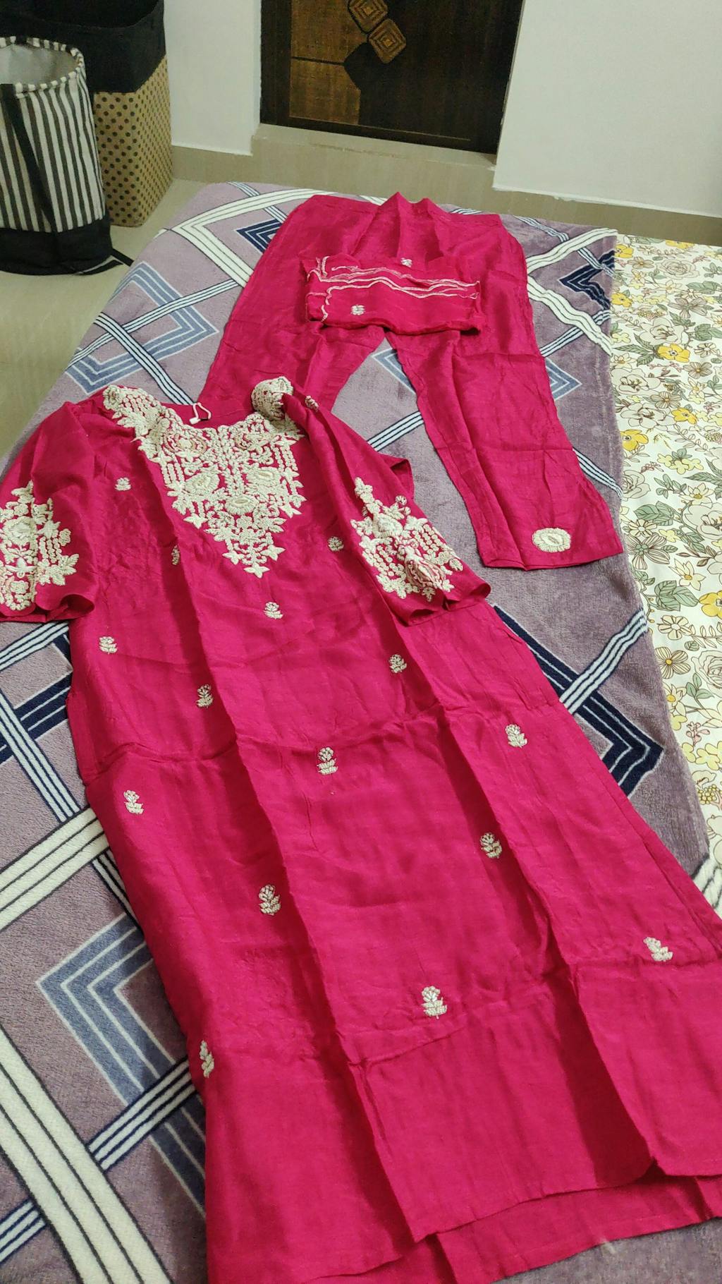 Pink Embroidered Kurta bottom With Dupatta