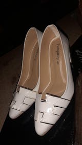 White H Block Heel Court Shoe PIU_83