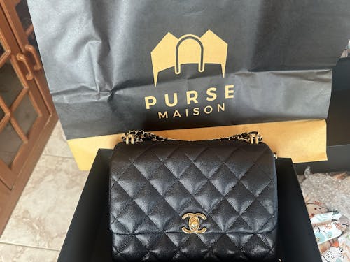 Chanel Coco First Small Black from 22k collection in Caviar Gold hardware (microchip)