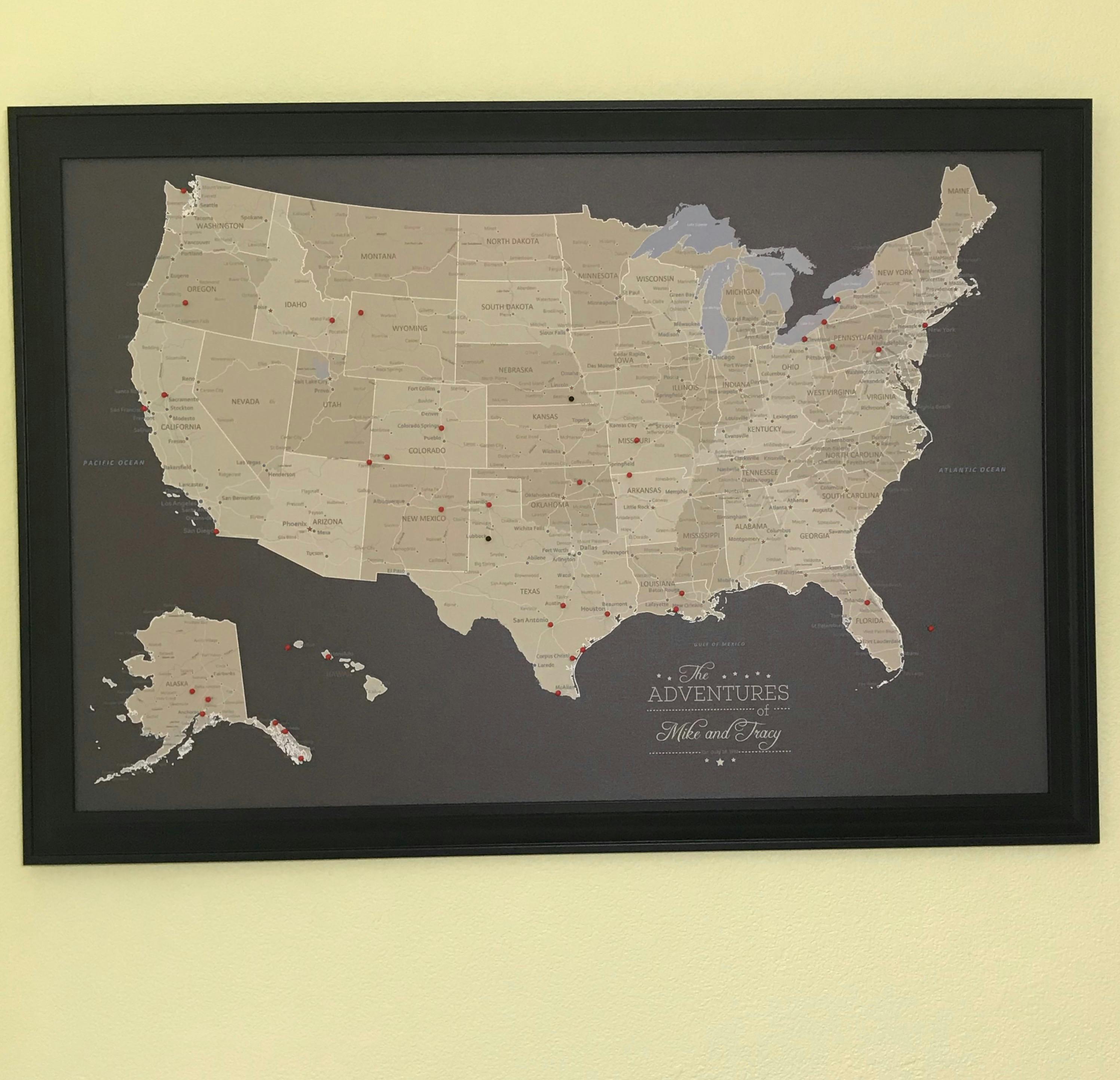 Earth Toned Canvas United States Map | Framed US Map with Push Pins