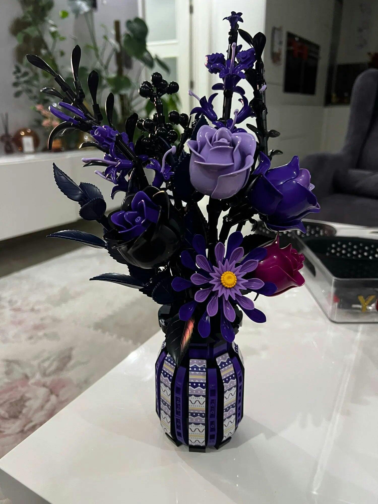 Customer photo for Purple Rose Bouquet Building Blocks Set