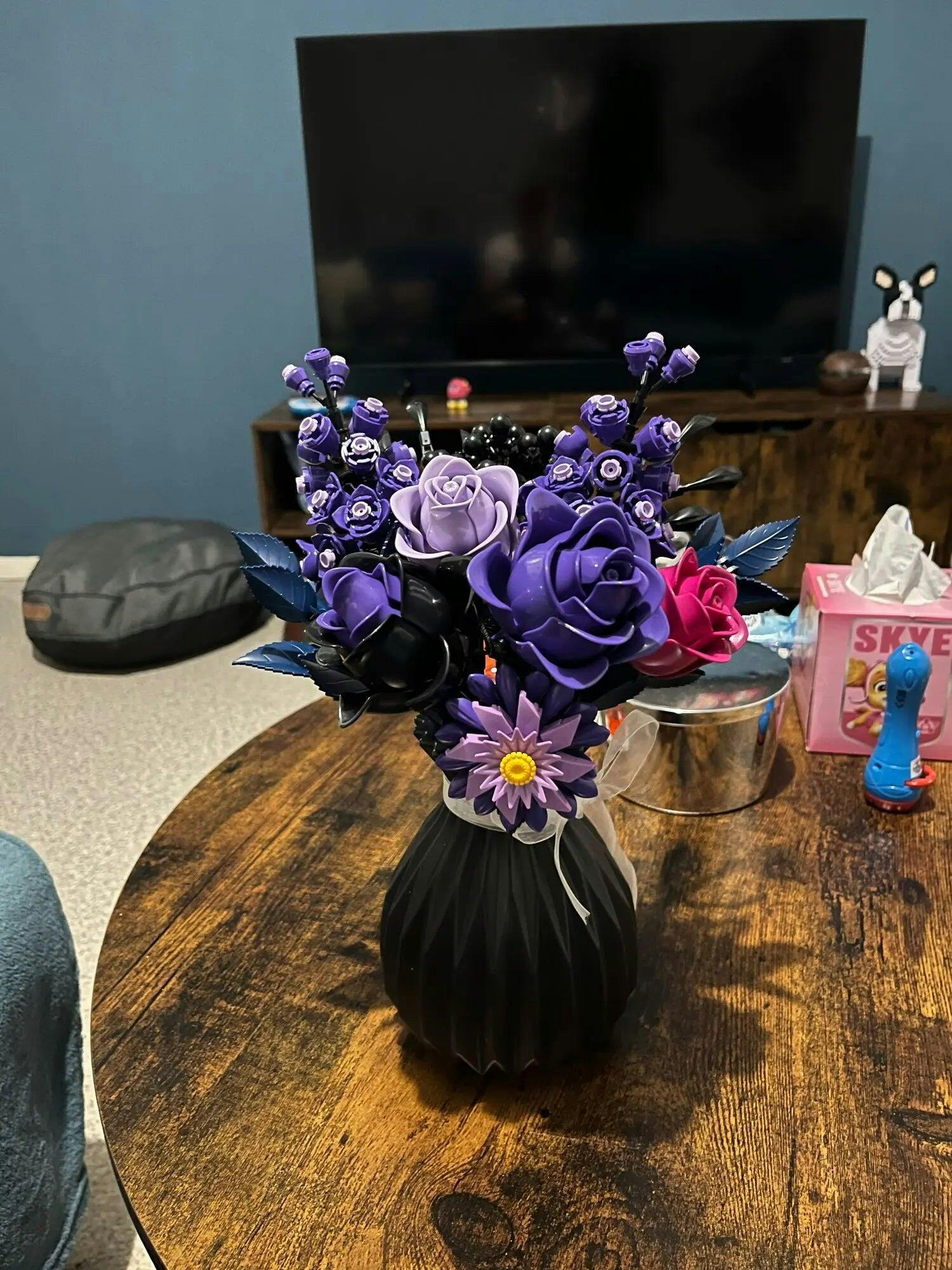 Customer photo for Purple Rose Bouquet Building Blocks Set