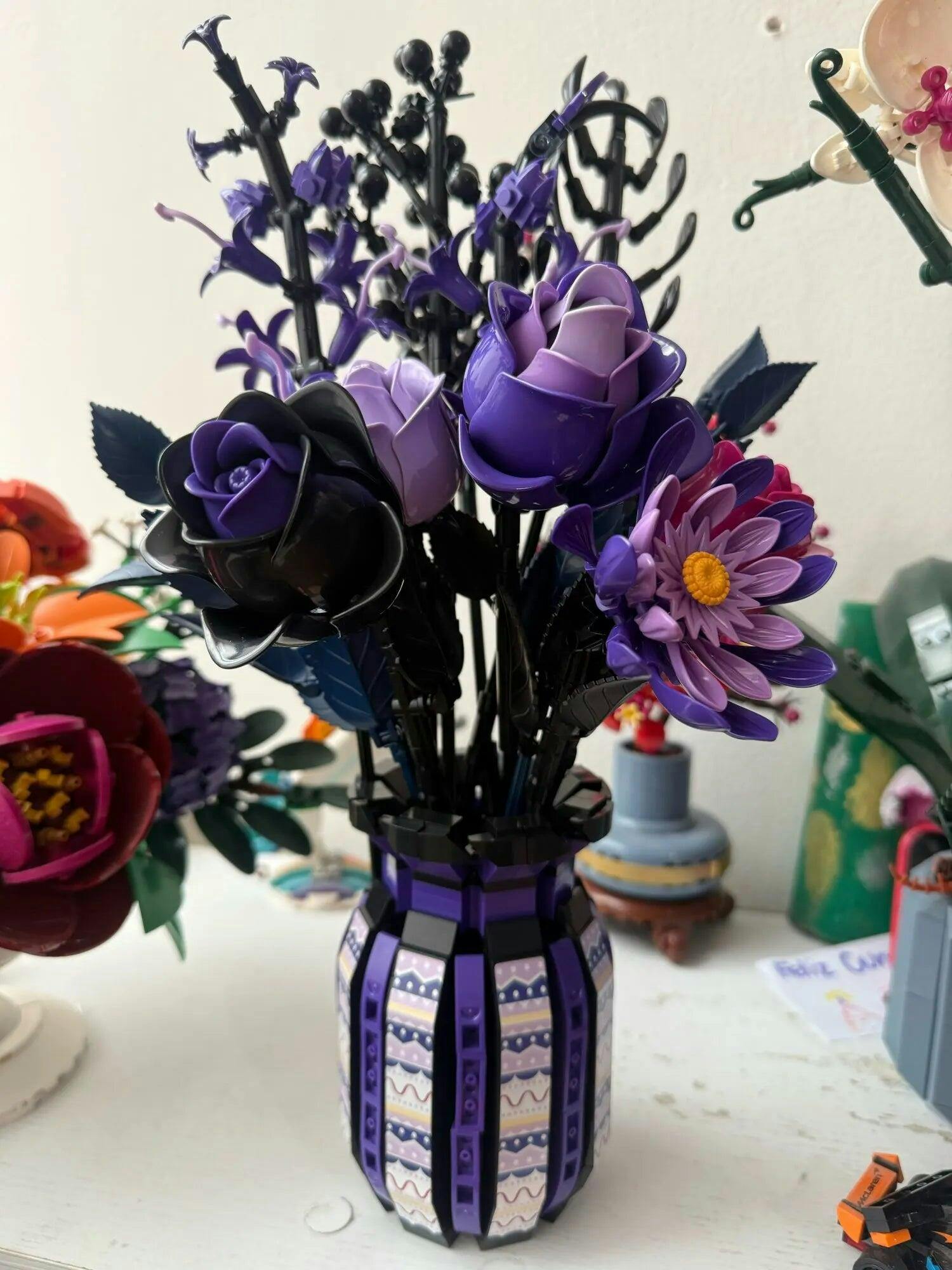 Customer photo for Purple Rose Bouquet Building Blocks Set