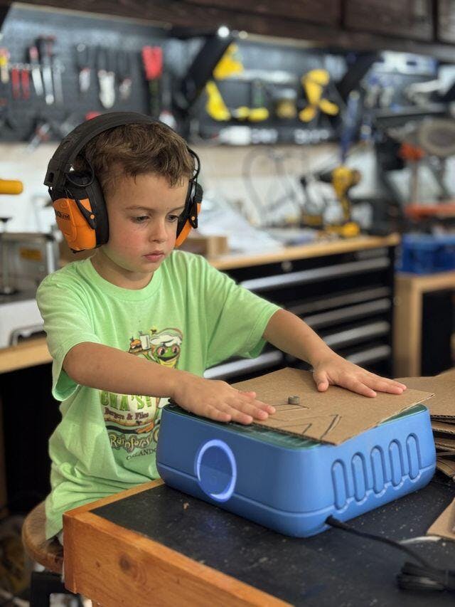 Customer photo for Kid Finger-Safe Cardboard Cutter for Ages 3+