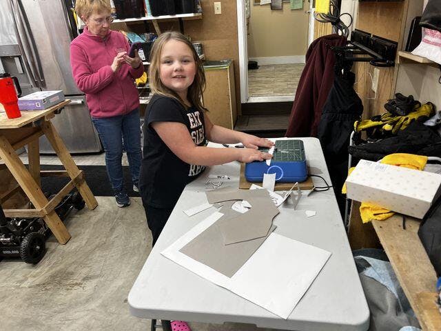 Customer photo for Kid Finger-Safe Cardboard Cutter for Ages 3+