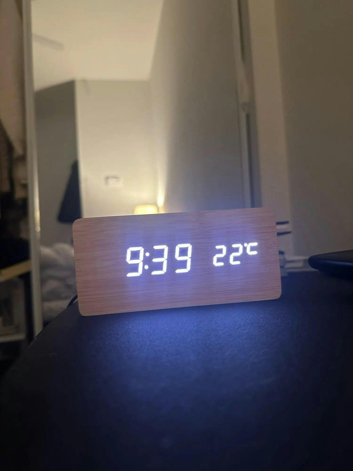 Customer photo for NatureSense Wooden LED Alarm Clock