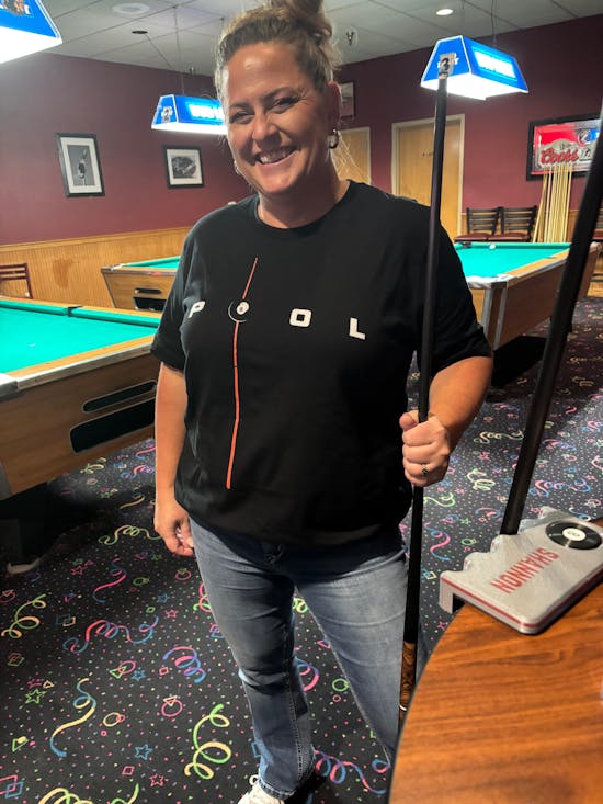 Word Pool T-Shirt with Eight Ball & Red Pool Cue – Premium Comfort Tee | Bella + Canvas 3001