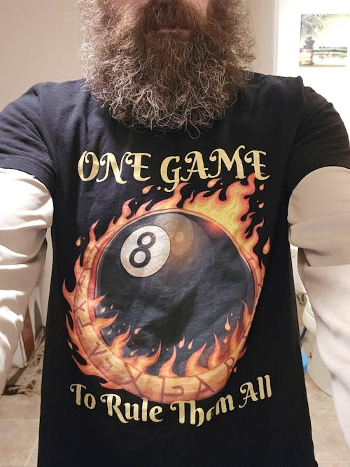 One Game to Rule Them All T-Shirt – Flaming Eight Ball & Golden Ring Design Unisex | Bella + Canvas 3001