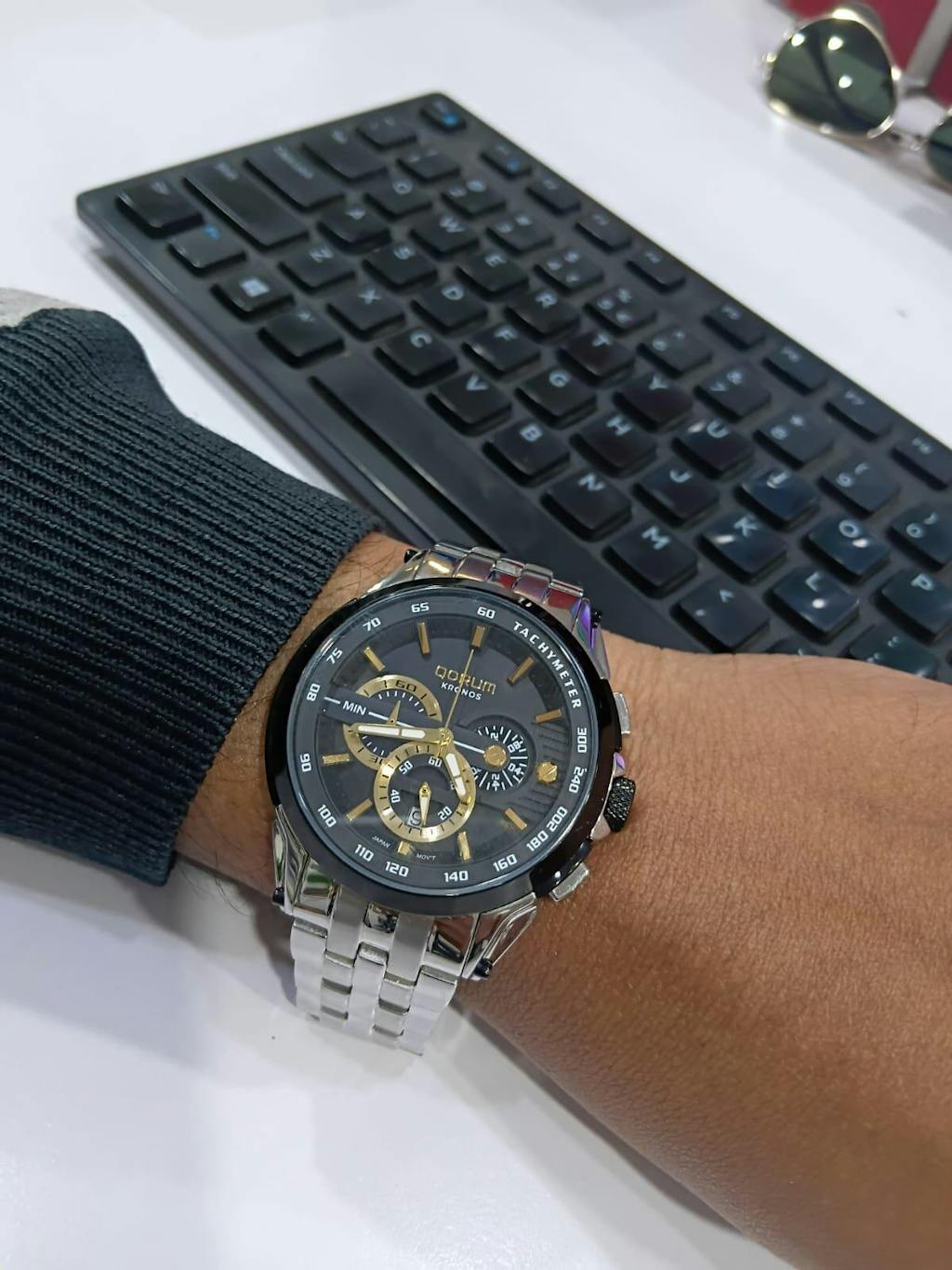 Qorum Kronos Men’s Chronograph Watch - Stainless Steel Case With White Dial