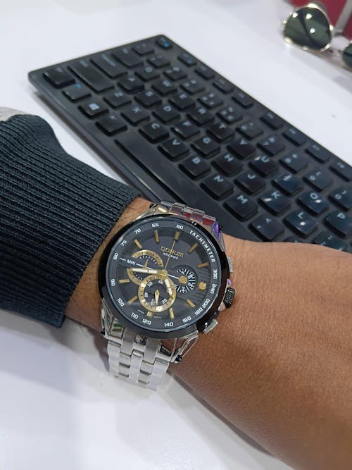 Qorum Kronos Men’s Chronograph Watch - Stainless Steel Case With White Dial