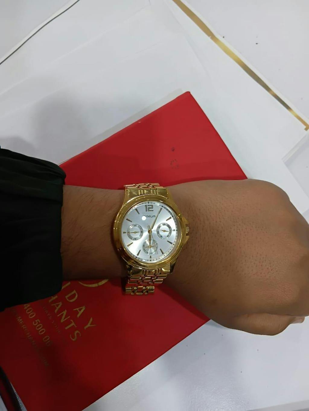 Qorum Verve Men’s Multi-Function Watch – Silver Dial, Gold plated Stainless Steel Strap