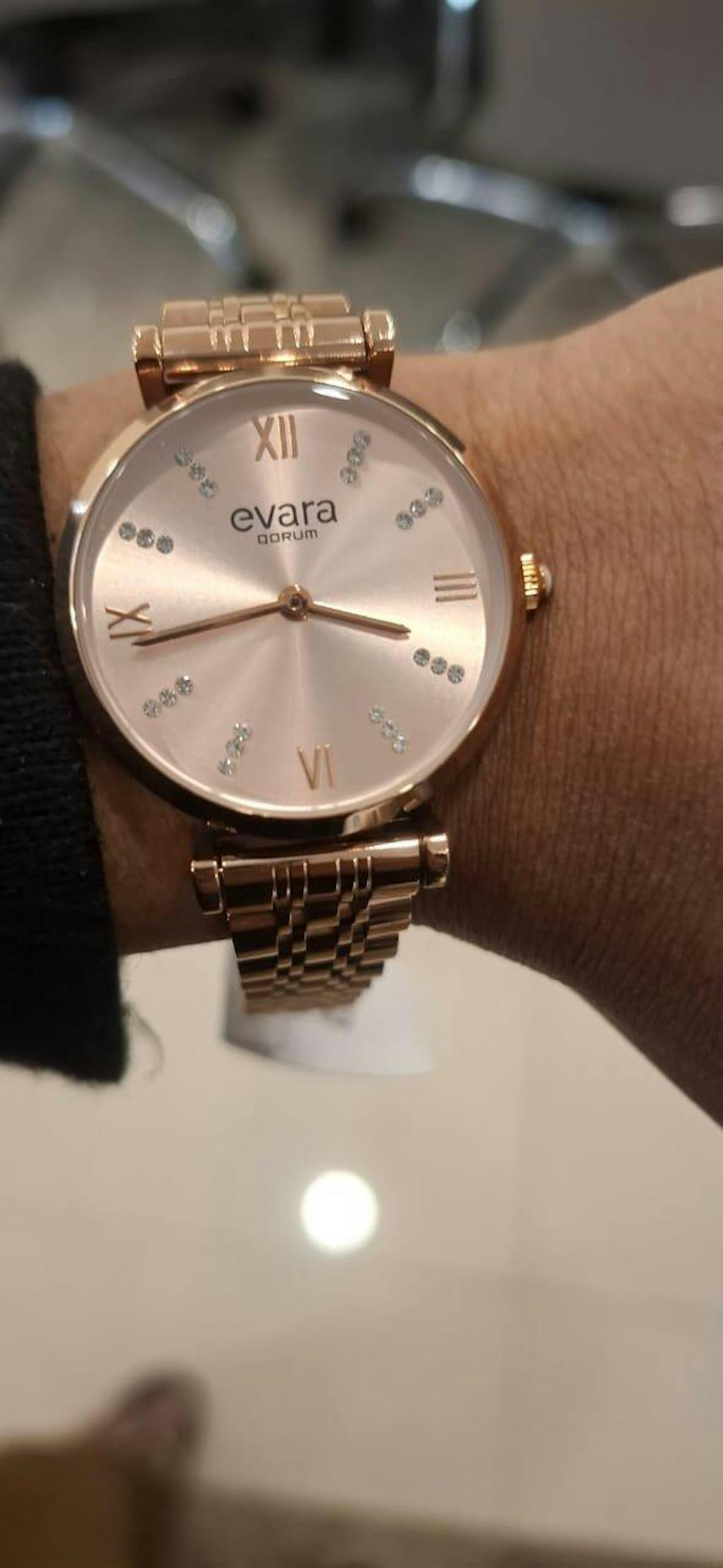 Qorum Evara Ladies Watch - Rose Gold Dial, Rose Gold plated Stainless Steel Strap