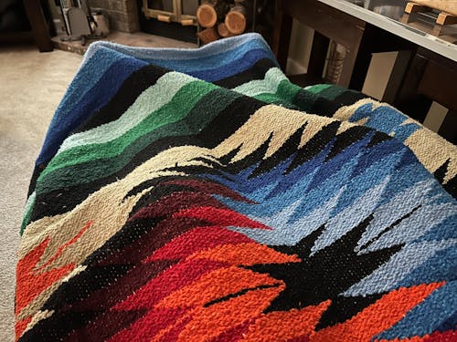 West Path Aztec Diamond Mexican Falsa Blanket / Warm Rainbow & Khaki