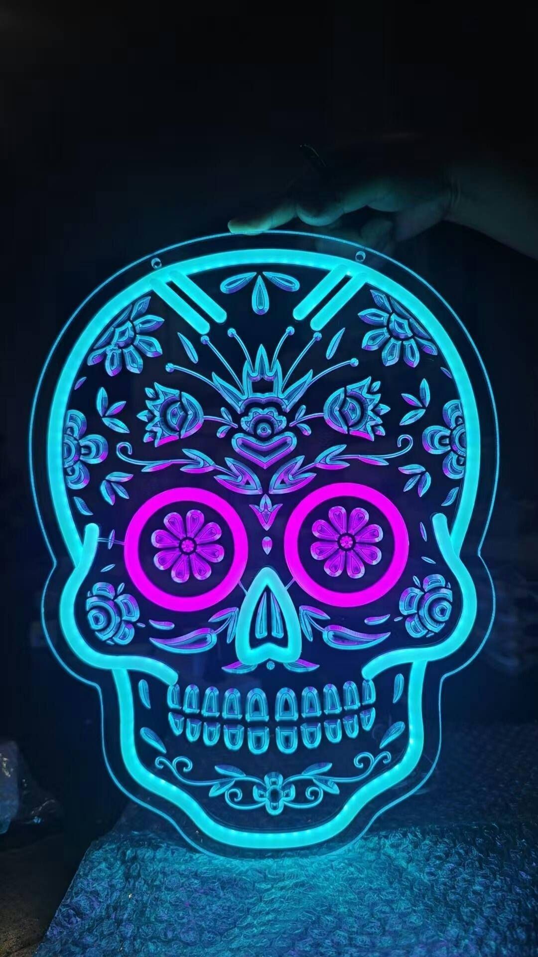 Engraved Neon Skull Sign – 3D LED Gothic Decor for Bars & Man Caves