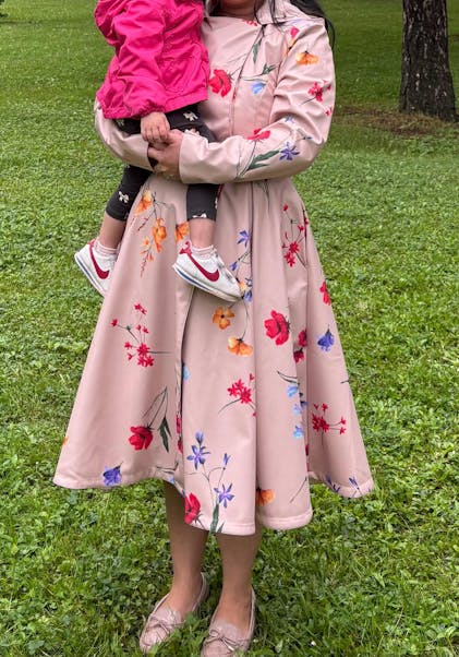 【deres】feather spring coat Double Breasted Trench Coat in Beige with Flower Print