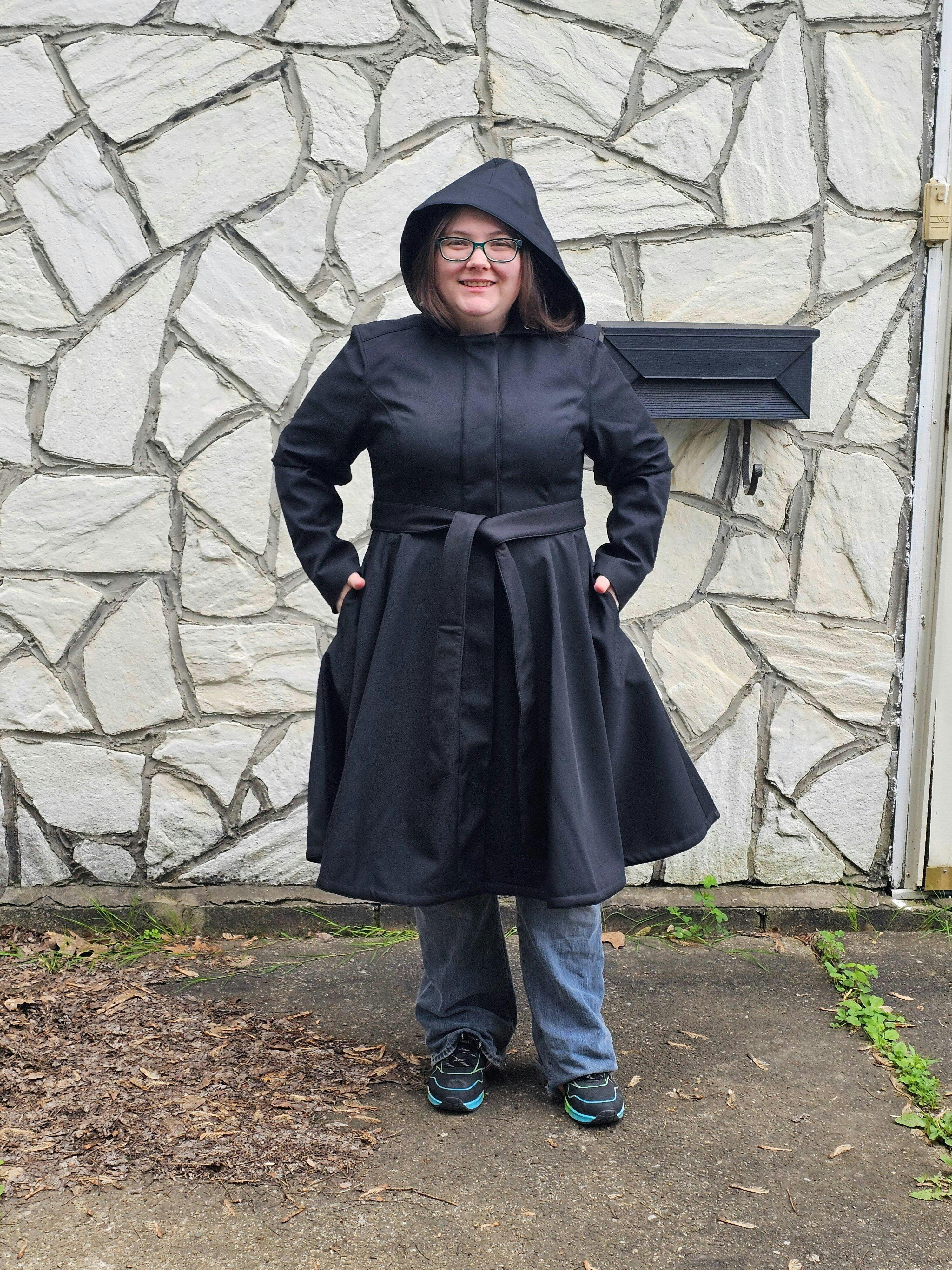 Fitted and Flared Coat with Full Circle Skirt in Black with