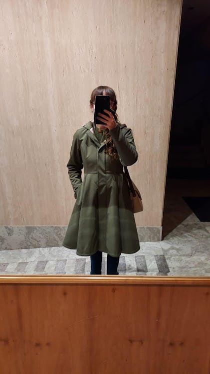 Fitted Coat with Pleated Skirt in Khaki Green – RainSisters