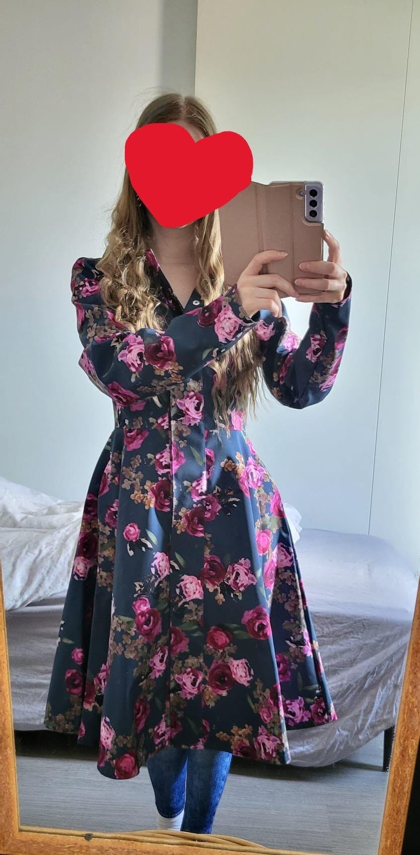 Fitted and Flared Coat with Pleated Back in Blue and Pink