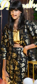 Black  and  Golden Jacquard Banarasi Brocade Straight Blazer With Pant