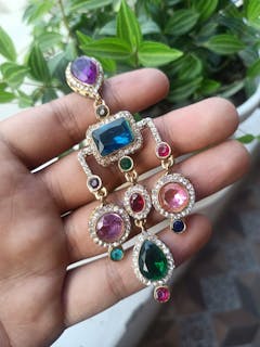 Multicolor Acrylic Floral Drop Earrings with Crystal Accents