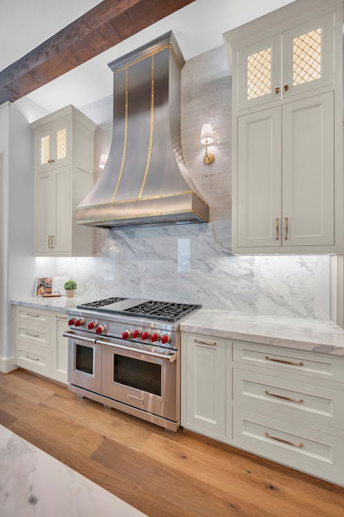 RHM Curved Stainless Steel Custom Range Hood with Brass Bands SH35-2VT1HT