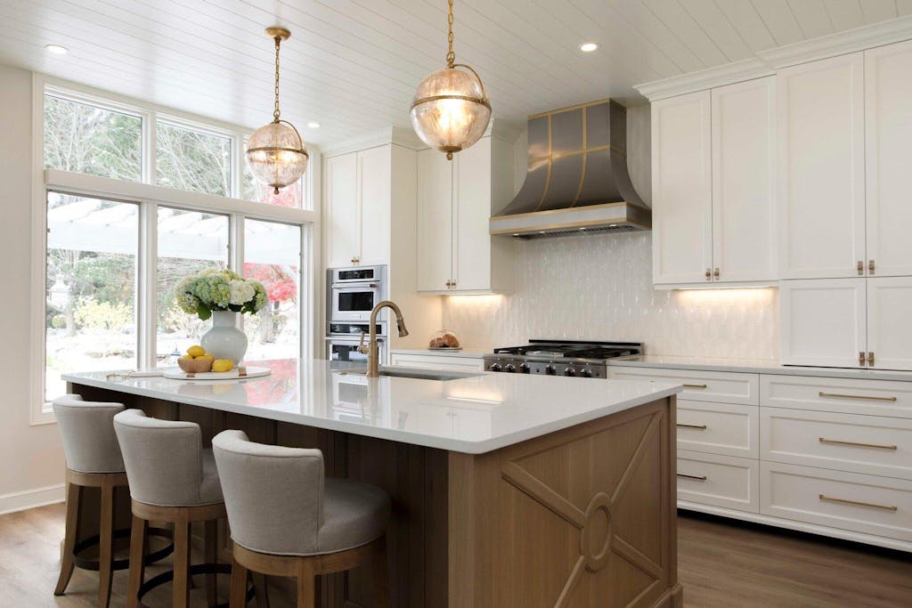 RHM Curved Stainless Steel Custom Range Hood with Brass Bands SH35-2VT1HT