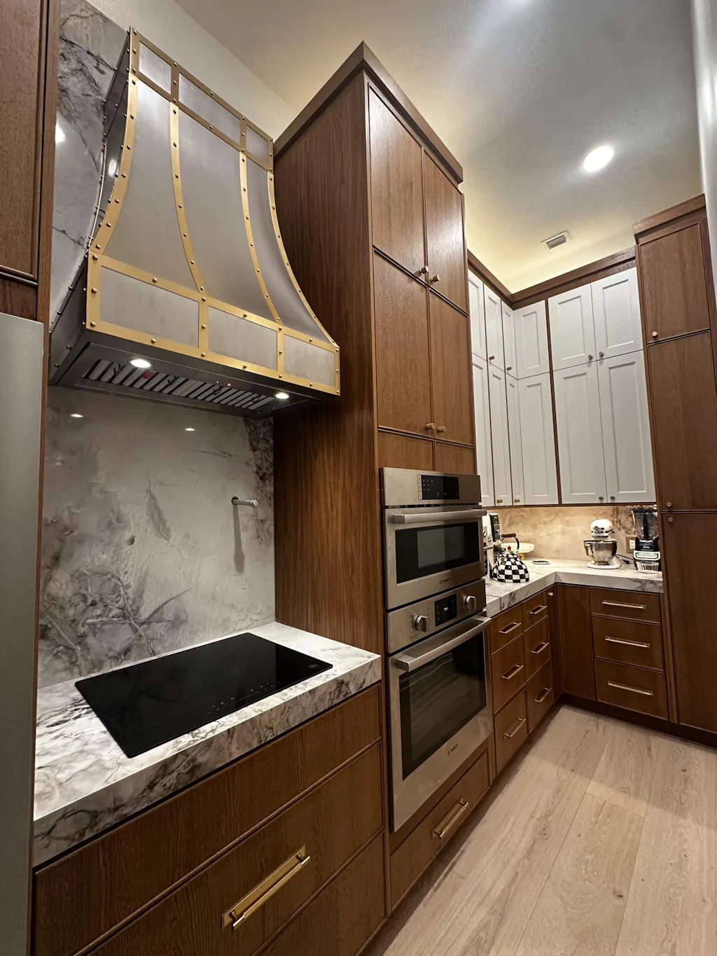 RHM Custom Stainless Steel S-Curve Range Hood with Brass Straps Rivets SH1-2BTR