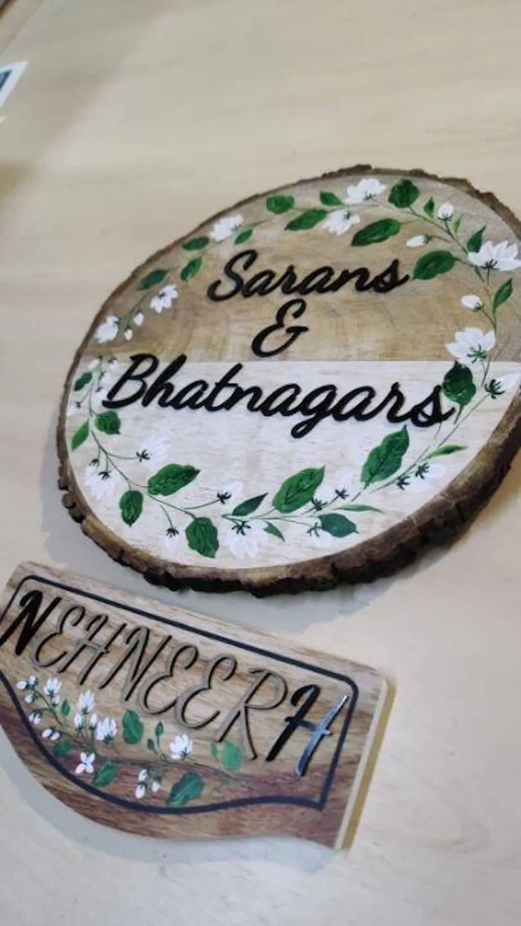 Wood Ochre - Modern Minimal Handcrafted Round Nameplate