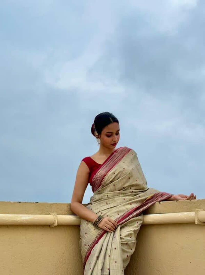 Gulroze Khadi Saree