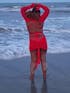 Red One Piece Bathing Suit With Hollow Out Back And Cover Up