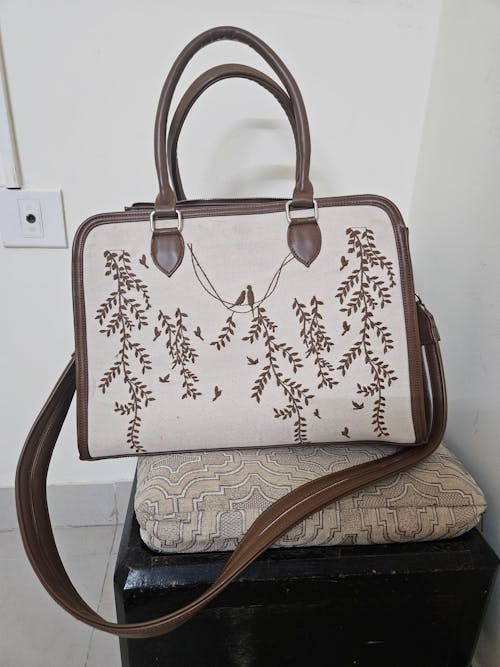 Brown Essence Customized Name Embroidery Tote Bag