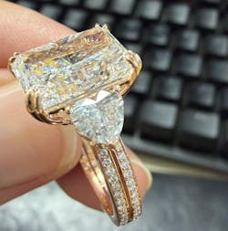 Symphony Three Stone Lab Grown Radiant Diamond Engagement Ring